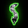 Surreal landscape of a fox silhouette set against a vibrant RGB neon glow, featuring mountains, trees, a full moon, and tw...