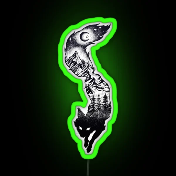 Surreal Fox Silhouette With Mountains Tress RGB Neon Sign