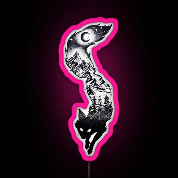 Surreal Fox Silhouette With Mountains Tress RGB Neon Sign
