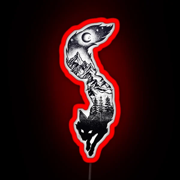 Surreal Fox Silhouette With Mountains Tress RGB Neon Sign