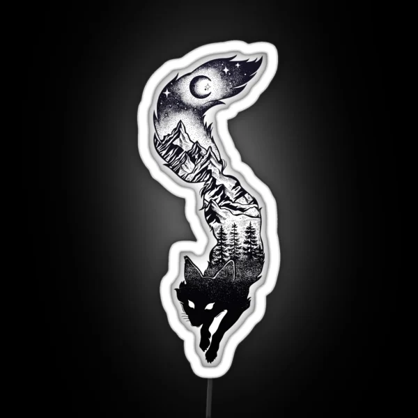 Surreal Fox Silhouette With Mountains Tress RGB Neon Sign