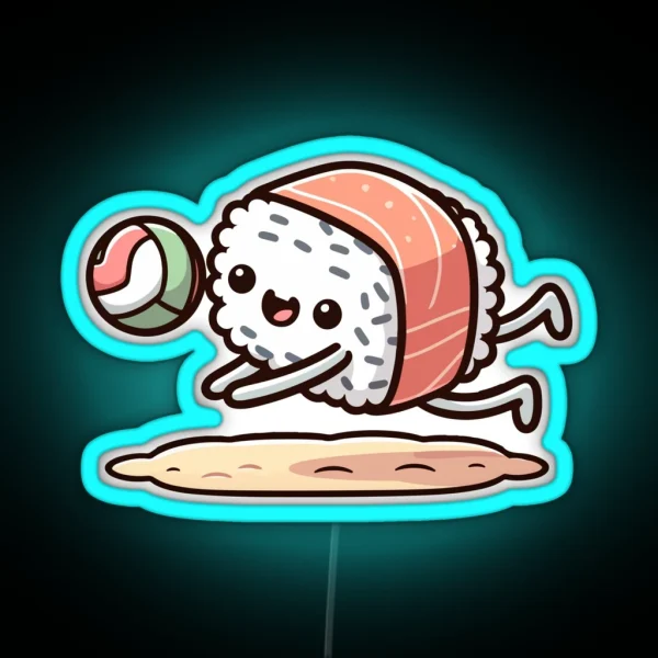 Sushi Roll Playing Volleyball RGB Neon Sign