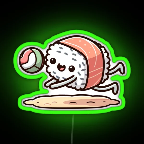 Sushi Roll Playing Volleyball RGB Neon Sign