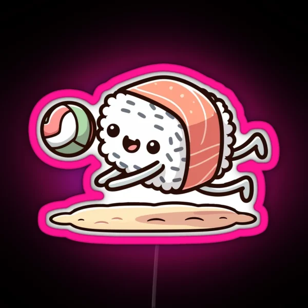 Sushi Roll Playing Volleyball RGB Neon Sign