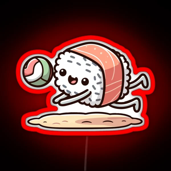 Sushi Roll Playing Volleyball RGB Neon Sign