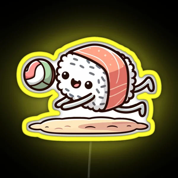 Sushi Roll Playing Volleyball RGB Neon Sign