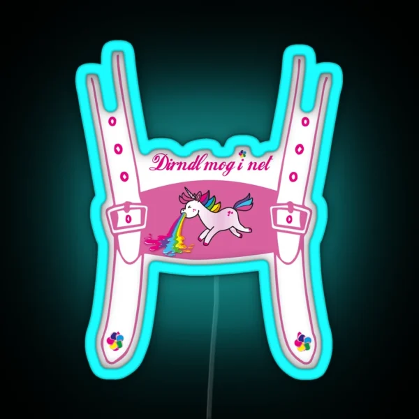 Suspenders Unicorn Oktoberfest Dirndl Bavaria Munich RGB Neon Sign
