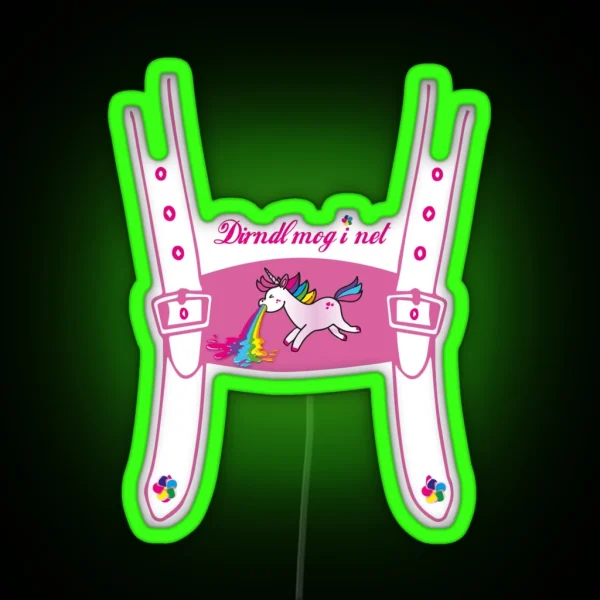 Suspenders Unicorn Oktoberfest Dirndl Bavaria Munich RGB Neon Sign