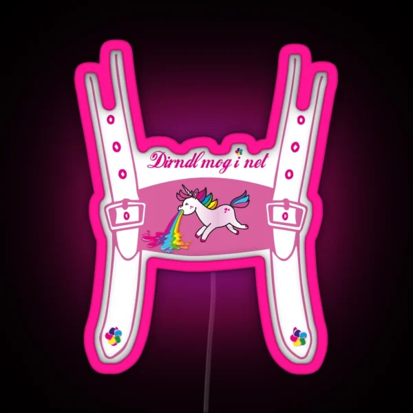 Suspenders Unicorn Oktoberfest Dirndl Bavaria Munich RGB Neon Sign