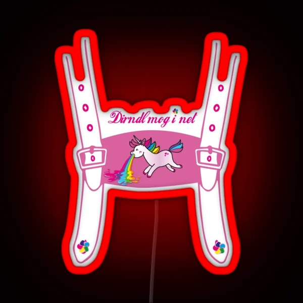 Suspenders Unicorn Oktoberfest Dirndl Bavaria Munich RGB Neon Sign