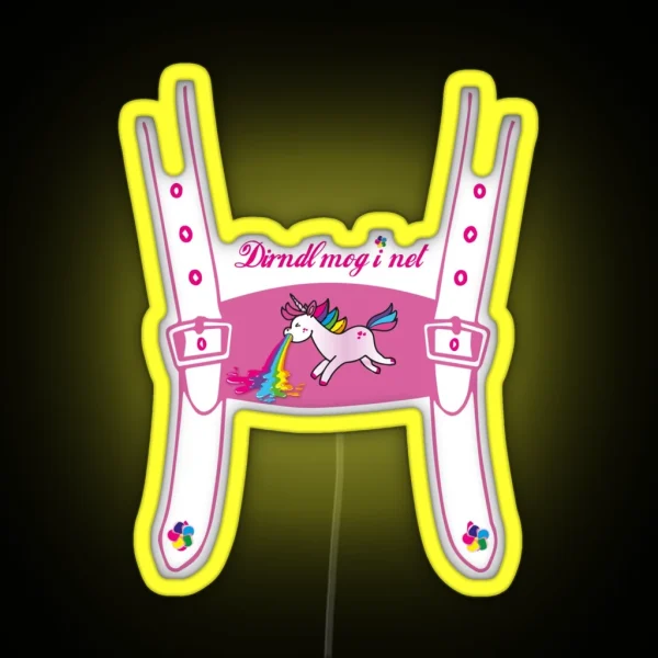 Suspenders Unicorn Oktoberfest Dirndl Bavaria Munich RGB Neon Sign