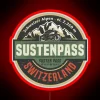 Susten Pass, Switzerland, at night with neon sign