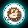 Neon bar with swan latte art design in blue tones.