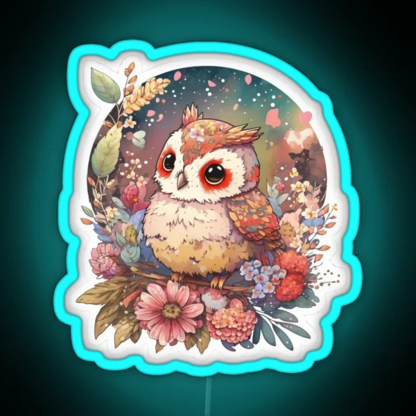Sweet Owl Cute Scene Woodland Flowers Birds RGB Neon Sign