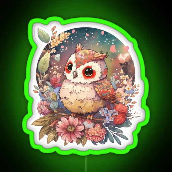 Sweet Owl Cute Scene Woodland Flowers Birds RGB Neon Sign