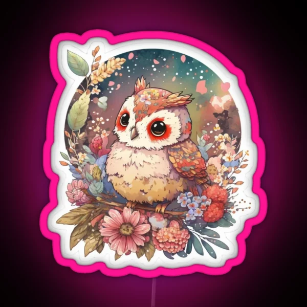 Sweet Owl Cute Scene Woodland Flowers Birds RGB Neon Sign