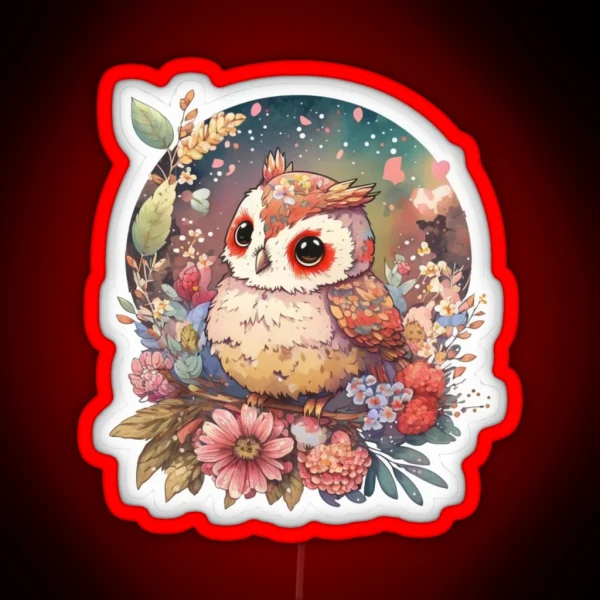 Sweet Owl Cute Scene Woodland Flowers Birds RGB Neon Sign