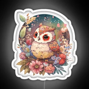 Sweet Owl Cute Scene Woodland Flowers Birds RGB Neon Sign