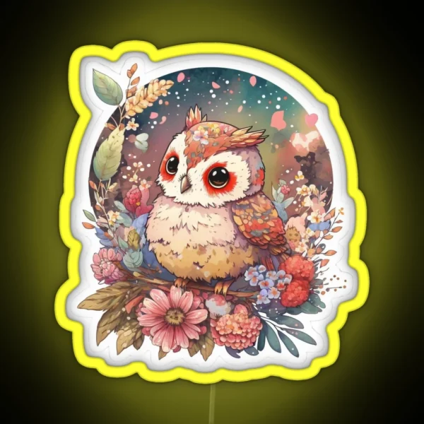 Sweet Owl Cute Scene Woodland Flowers Birds RGB Neon Sign