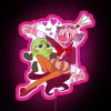Neon sign with pink glowing heart-shaped candies.