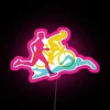 Triathlon logo collection featuring swim, bike, and run icons in vibrant RGB and neon sign colors.