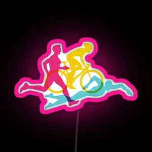 Swim Bike Run Unveiling The Triathlon Triumph Trio Logo Collection RGB Neon Sign