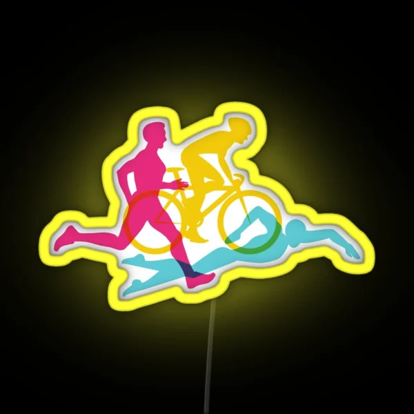 Swim Bike Run Unveiling The Triathlon Triumph Trio Logo Collection RGB Neon Sign