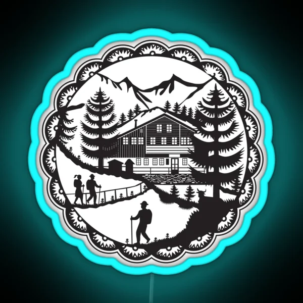 Swiss Chalet Alpine Hiker Decoupage RGB Neon Sign
