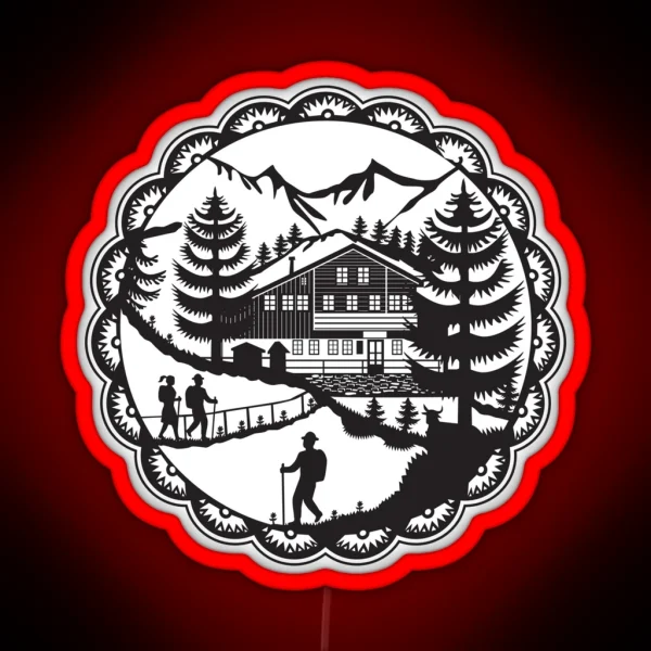 Swiss Chalet Alpine Hiker Decoupage RGB Neon Sign