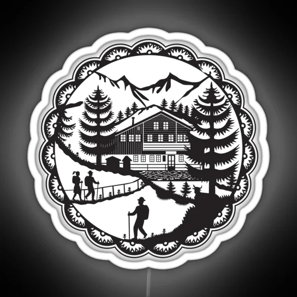 Swiss Chalet Alpine Hiker Decoupage RGB Neon Sign