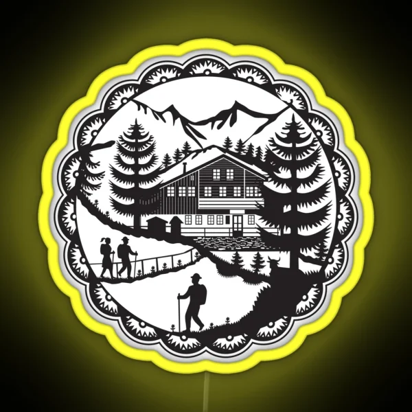 Swiss Chalet Alpine Hiker Decoupage RGB Neon Sign