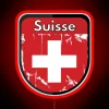 alt text: Switzerland Schweiz Swiss Suisse Shield Neon Sign RGB LED Style Red