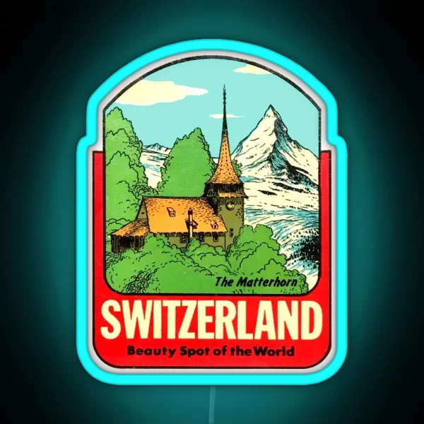 Switzerland The Matterhorn Vintage Travel Decal RGB Neon Sign