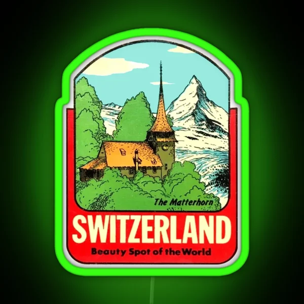 Switzerland The Matterhorn Vintage Travel Decal RGB Neon Sign