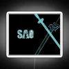 Sword Art Online merchandise with a neon RGB sign in the background