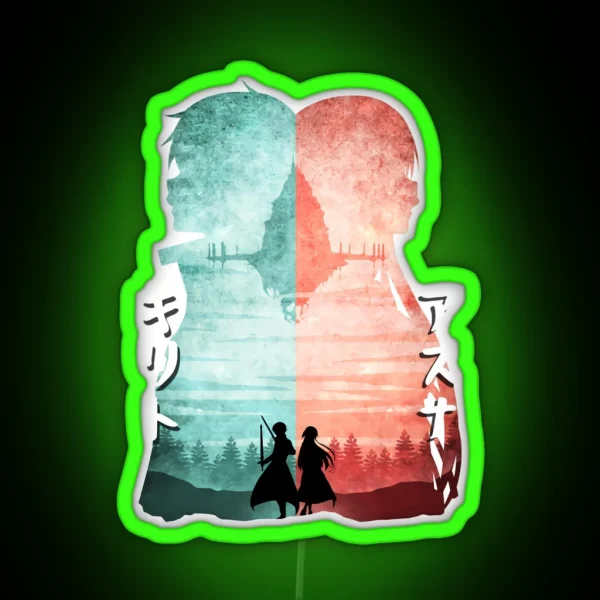 Sword Art Online Minimalist Silhouette Kirito And Asuna RGB Neon Sign