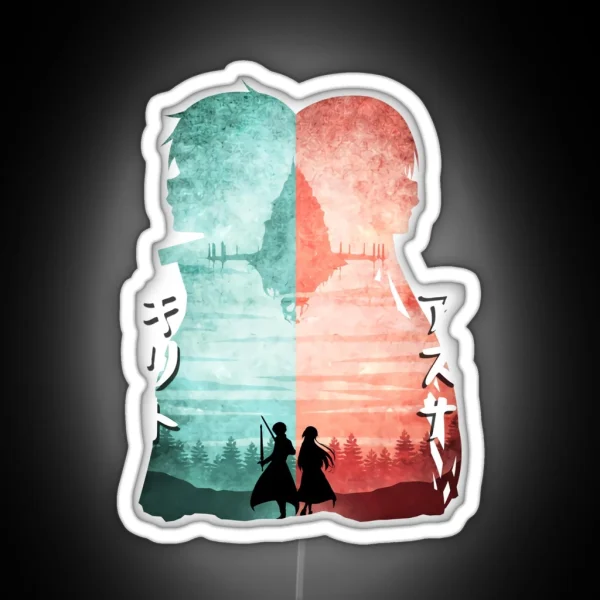 Sword Art Online Minimalist Silhouette Kirito And Asuna RGB Neon Sign