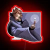 Sypha from Castlevania holding an RGB neon sign with red color scheme.