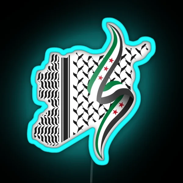 Syria Revolution Flag Map Syrian Independence Flag RGB Neon Sign
