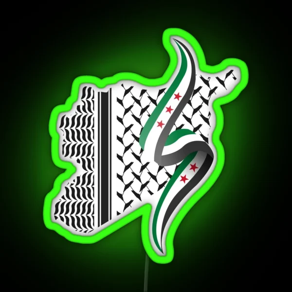 Syria Revolution Flag Map Syrian Independence Flag RGB Neon Sign