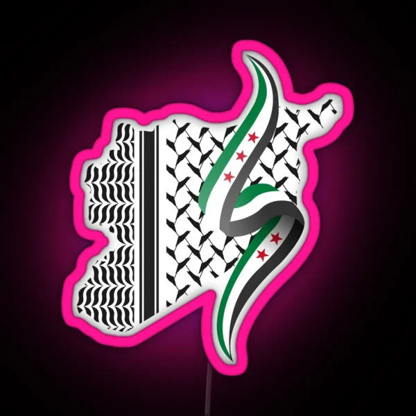 Syria Revolution Flag Map Syrian Independence Flag RGB Neon Sign