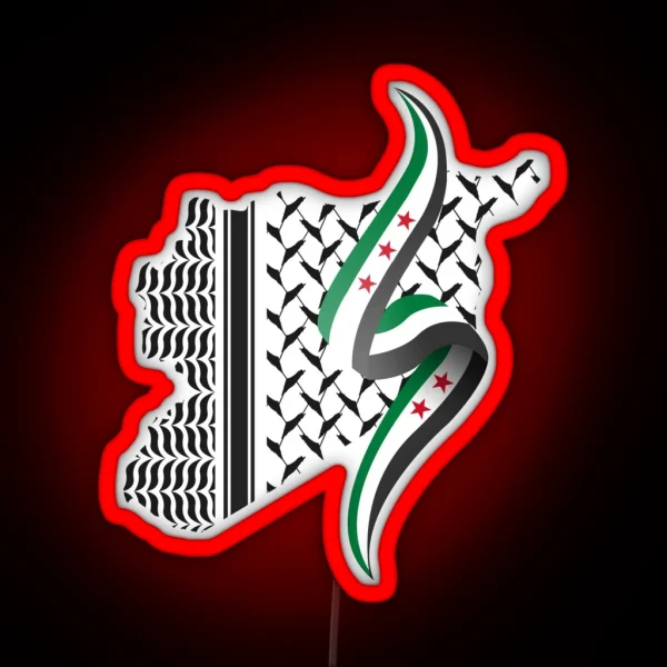Syria Revolution Flag Map Syrian Independence Flag RGB Neon Sign