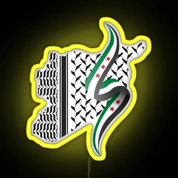 Syria Revolution Flag Map Syrian Independence Flag RGB Neon Sign