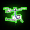 A praying mantis in a t-pose, surrounded by neon lights, asserting dominance with an intimidating stance.