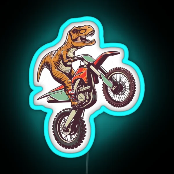 T Rex On A Dirt Bike RGB Neon Sign