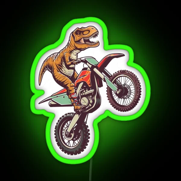 T Rex On A Dirt Bike RGB Neon Sign