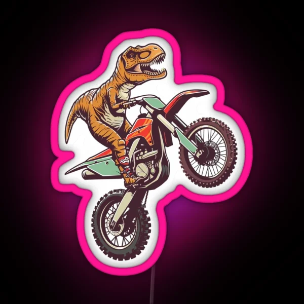 T Rex On A Dirt Bike RGB Neon Sign