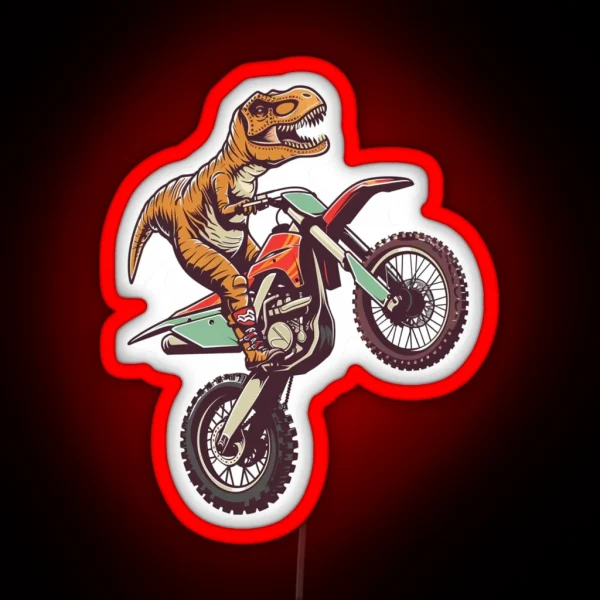 T Rex On A Dirt Bike RGB Neon Sign