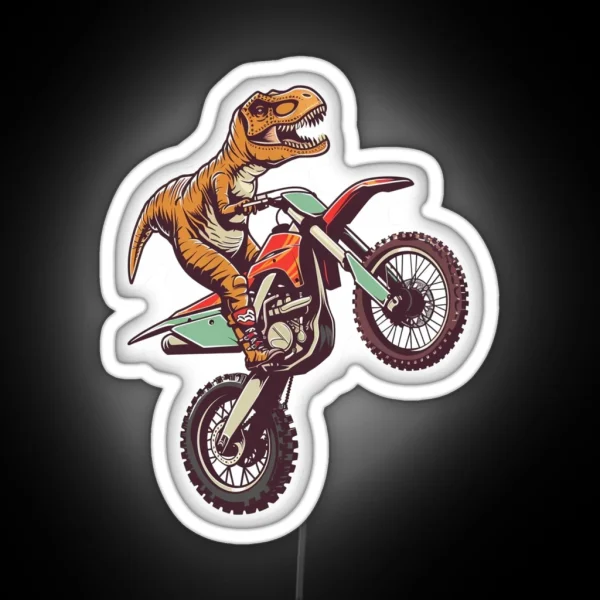T Rex On A Dirt Bike RGB Neon Sign
