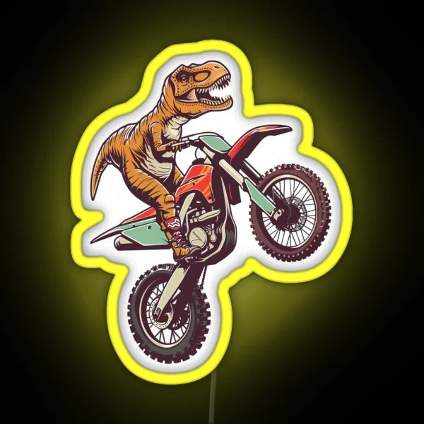 T Rex On A Dirt Bike RGB Neon Sign